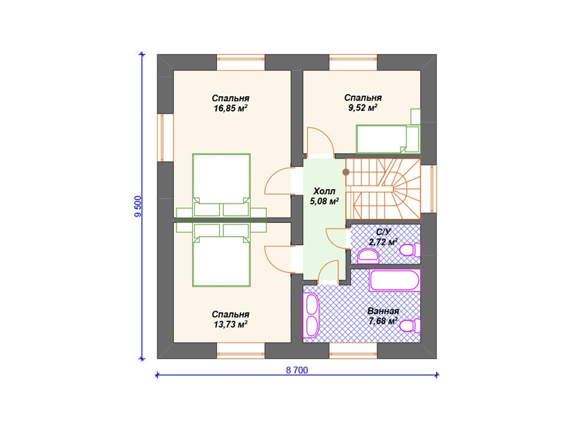 Каркасный дом 12x9 с котельной, террасой, мансардой – проект V314 "Лонг-Бич" план мансардного этажа