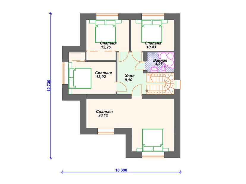 Каркасный дом 13x12 с котельной, эркером, мансардой – проект V354 "Норфолк" план мансардного этажа