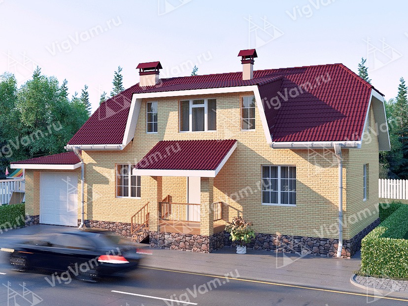 Дом из керамического блока с гаражом и 3 спальнями VK332 "Пеория"