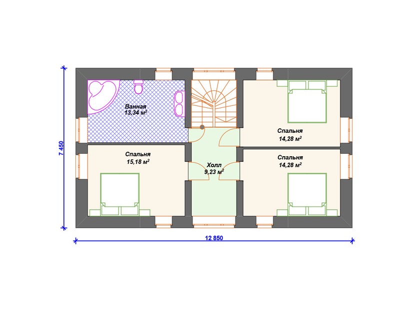 Газобетонный дом с котельной, гаражом, мансардой - VG332 "Пеория" план мансардного этажа