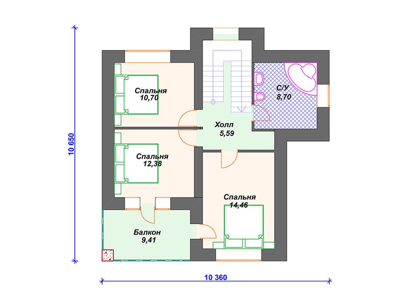 Каркасный дом 11x10 с котельной, балконом, террасой – проект V353 "Ньюарк" план второго этажа