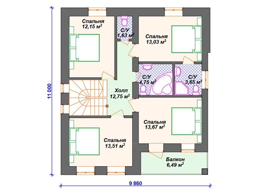 Газобетонный дом с котельной, балконом, гаражом - VG306 "Глендейл" план мансардного этажа