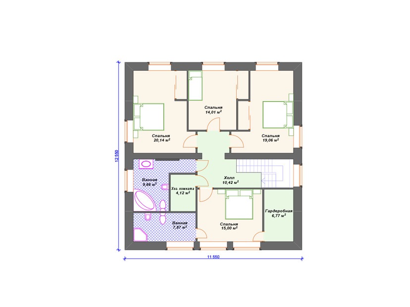 Дом из керамического блока VK331 "Питтсбург" c 5 спальнями план мансардного этажа