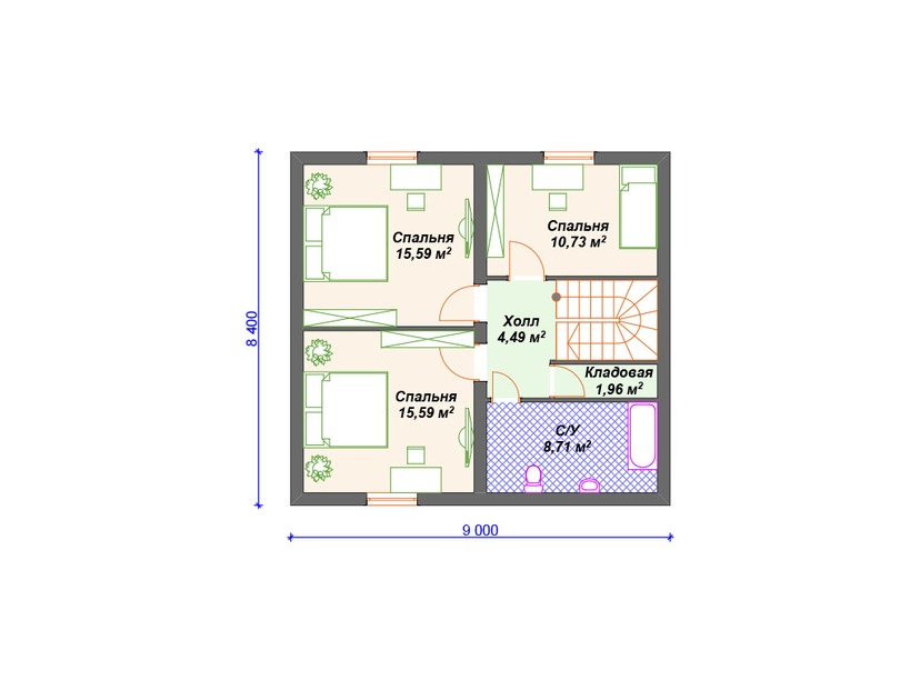 Газобетонный дом с котельной, террасой - VG352 "Нэшвилл" план второго этажа