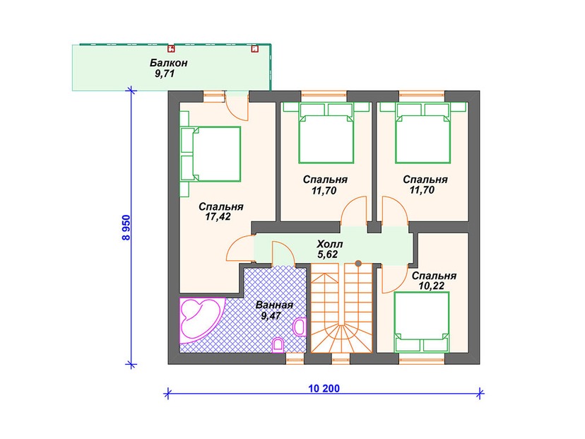 Каркасный дом 12x13 с котельной, террасой, балконом – проект V351 "Макаллен" план мансардного этажа