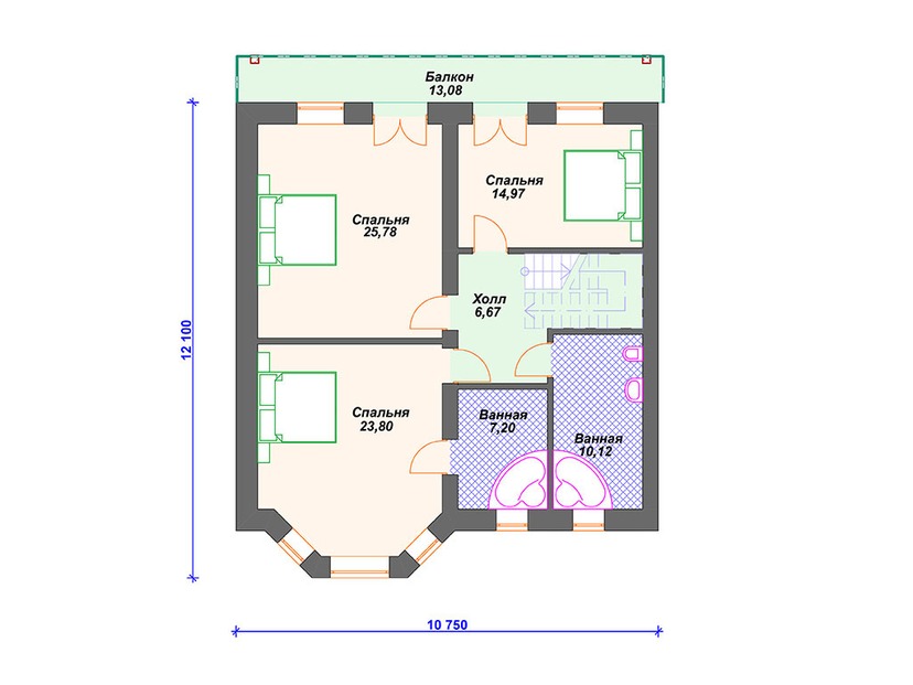 Каркасный дом 12x15 с котельной, балконом, эркером – проект V349 "Манчестер" план мансардного этажа