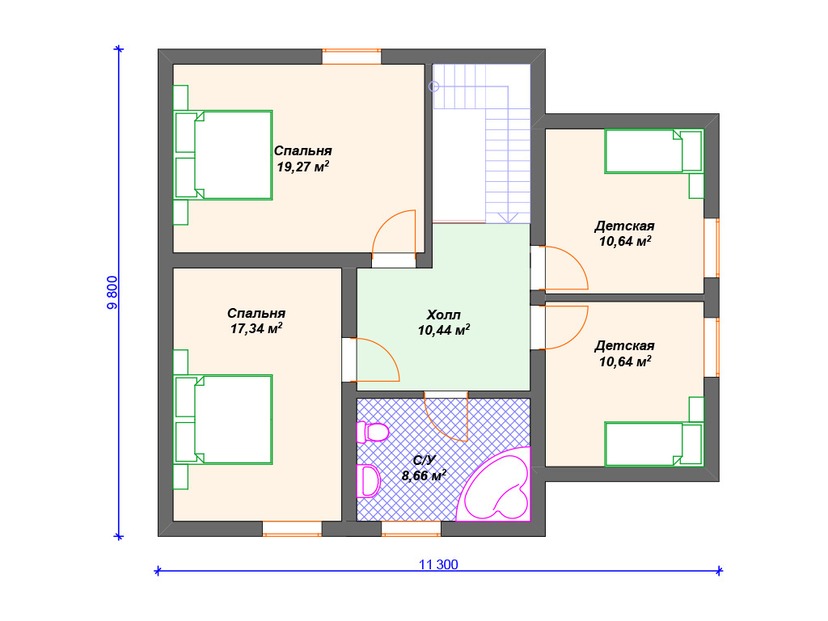 Дом из керамического блока VK363 "Хьюстон" c 5 спальнями план мансардного этажа