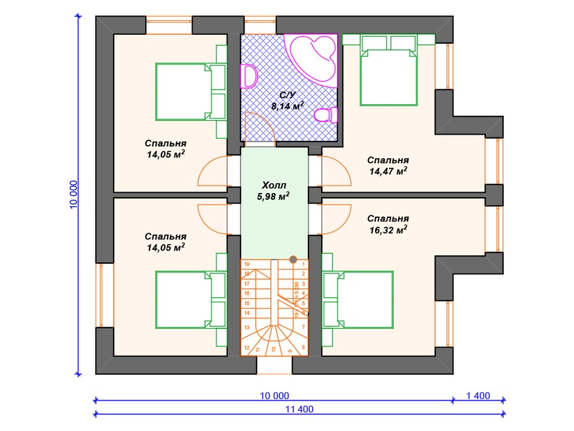 Дом из керамического блока VK302 "Грин Бэй" c 5 спальнями план второго этажа