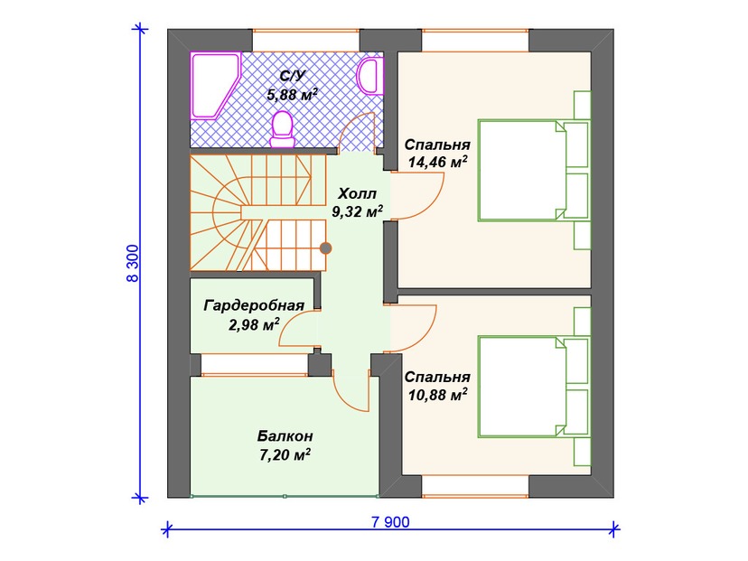 Дом из керамического блока VK327 "Порт Сэнт Люси" c 3 спальнями план мансардного этажа