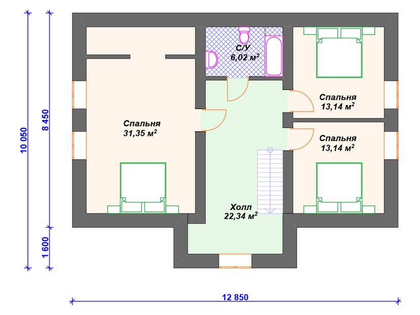 Дом из керамического блока VK326 "Портленд" c 4 спальнями план мансардного этажа