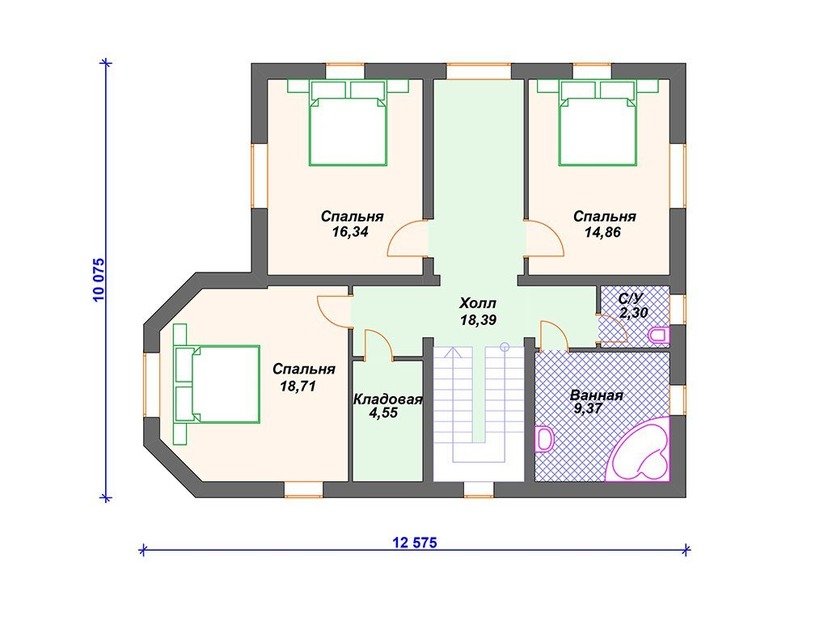 Каркасный дом 12x13 с сауной, террасой, эркером – проект V347 "Мерфрисборо" план второго этажа