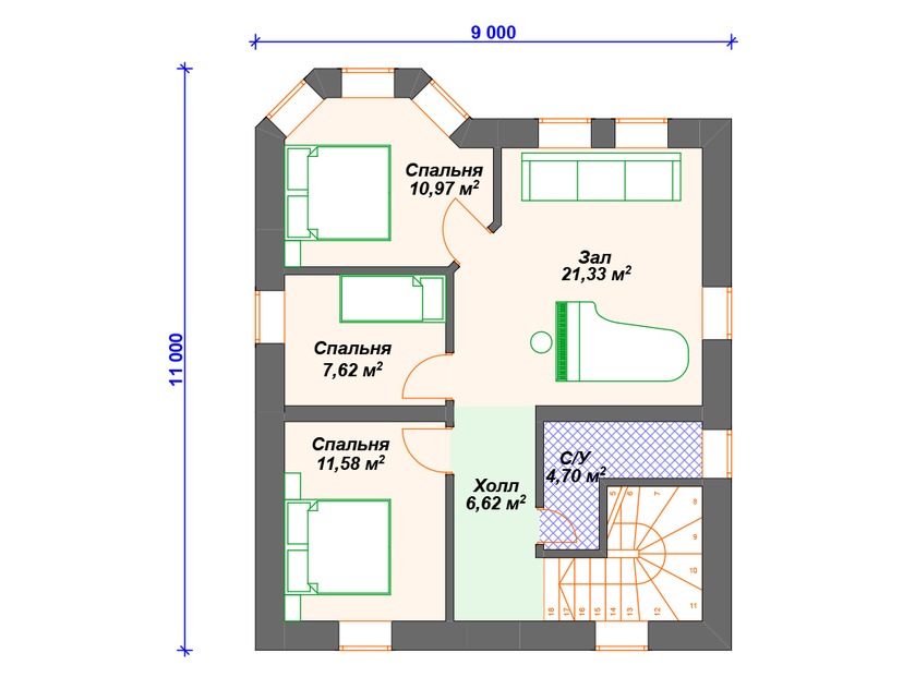 Газобетонный дом с котельной, эркером, мансардой - VG325 "Провиденс" план мансардного этажа
