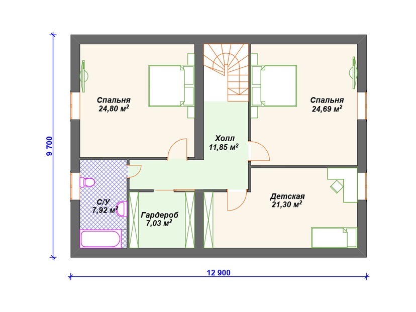 Каркасный дом 10x13 с котельной, мансардой – проект V324 "Прово" план мансардного этажа