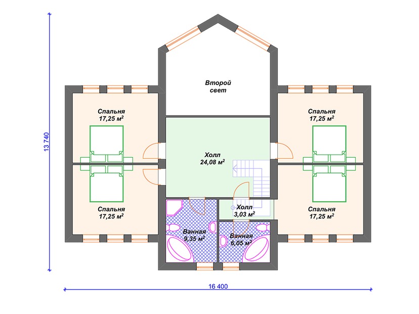 Каркасный дом 21x23 с котельной, террасой, эркером – проект V346 "Мескит" план мансардного этажа