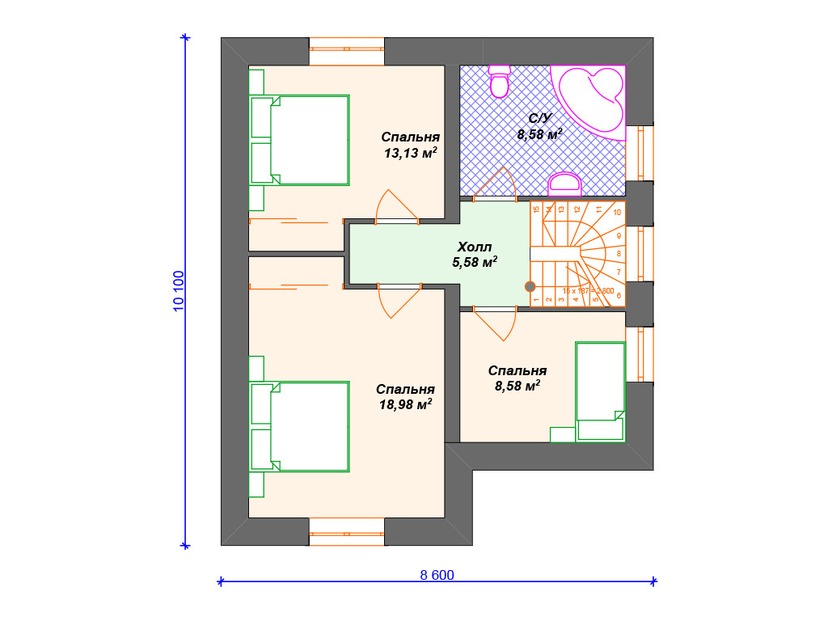 Каркасный дом 11x10 с мансардой – проект V249 "Миссури" план мансардного этажа