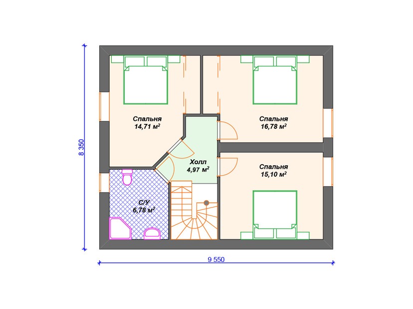 Дом из газосиликатного блока с котельной, террасой, мансардой - VG247 "Гудзон" план мансардного этажа