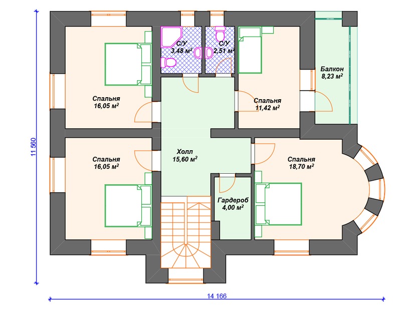 Каркасный дом 12x14 с котельной, балконом, эркером – проект V268 "Уоррен" план второго этажа