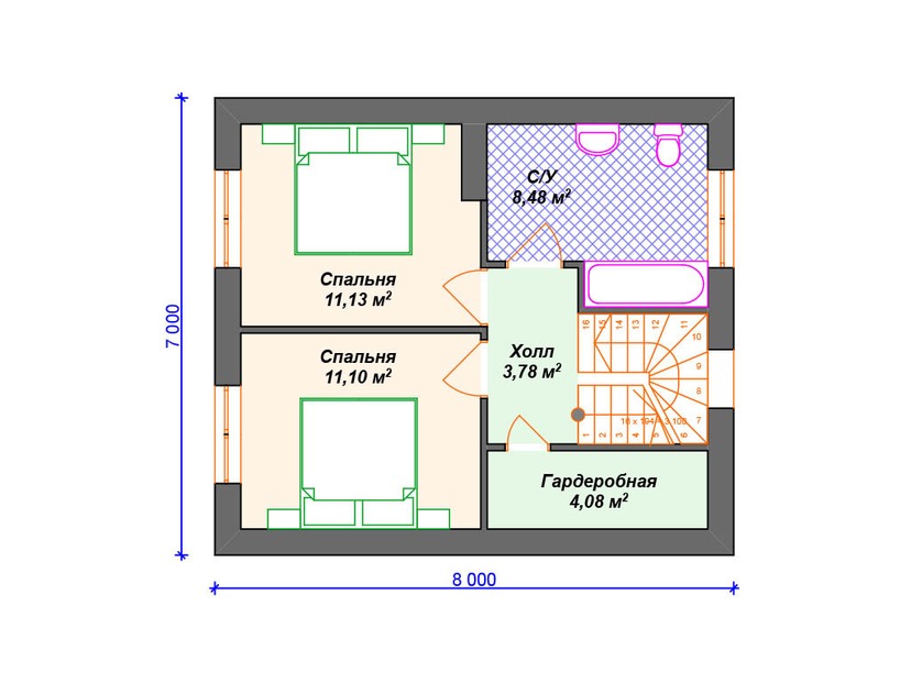 Дом по технологии Теплая керамика VK266 "Уэйко" c 2 спальнями план мансардного этажа