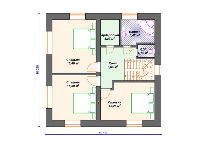 Каркасный дом 11x10 с котельной – проект V262 "Финикс" план второго этажа