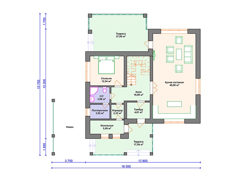 Дом по технологии Теплая керамика VK283 "Остин" c 4 спальнями план первого этаж