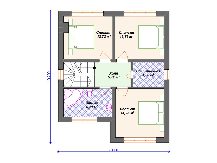 Дом по технологии Теплая керамика VK281 "Раунд Рок" c 4 спальнями план второго этажа