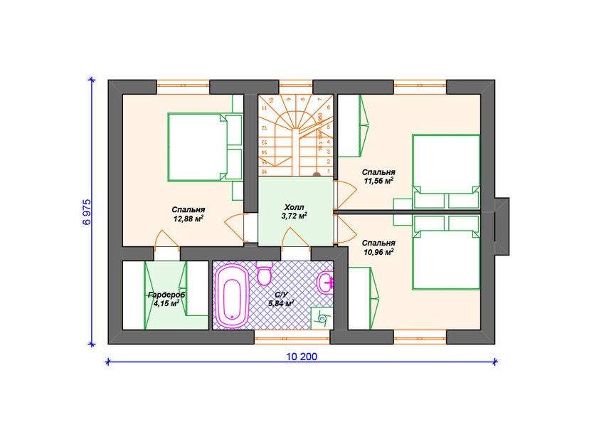 Каркасный дом 9x11 с котельной – проект V258 "Форт Уэйн" план второго этажа
