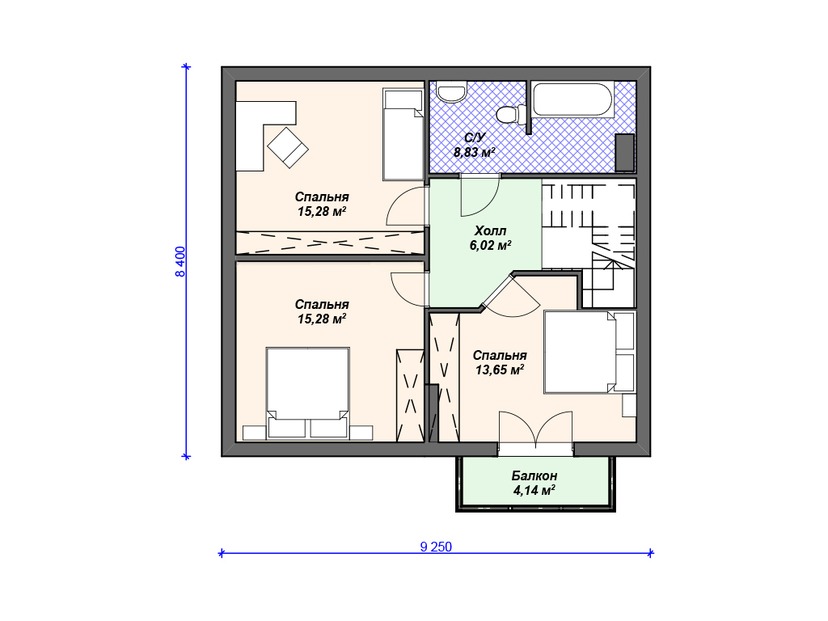 Каркасный дом 11x15 с балконом, террасой, гаражом – проект V280 "Риверсайд" план мансардного этажа