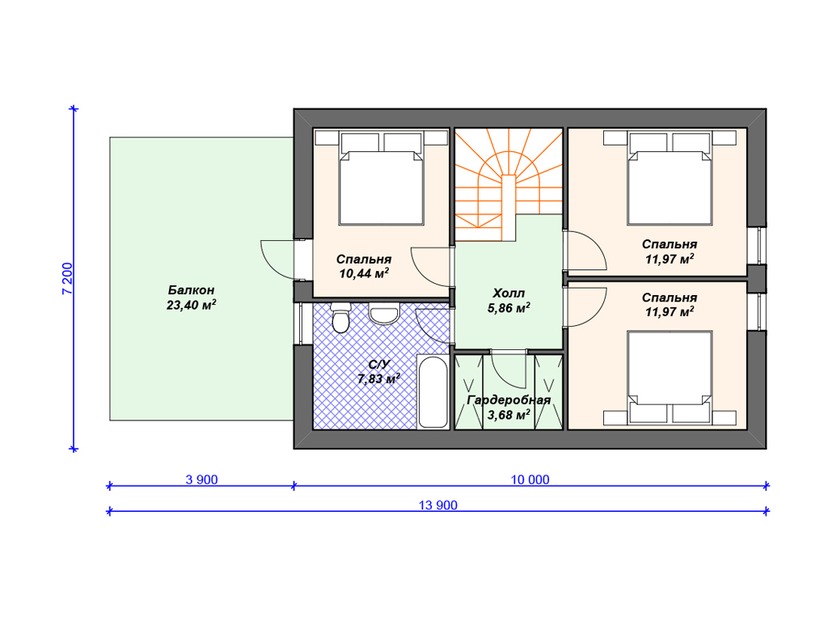 Дом из газосиликатного блока с балконом, гаражом, террасой - VG279 "Рино" план мансардного этажа