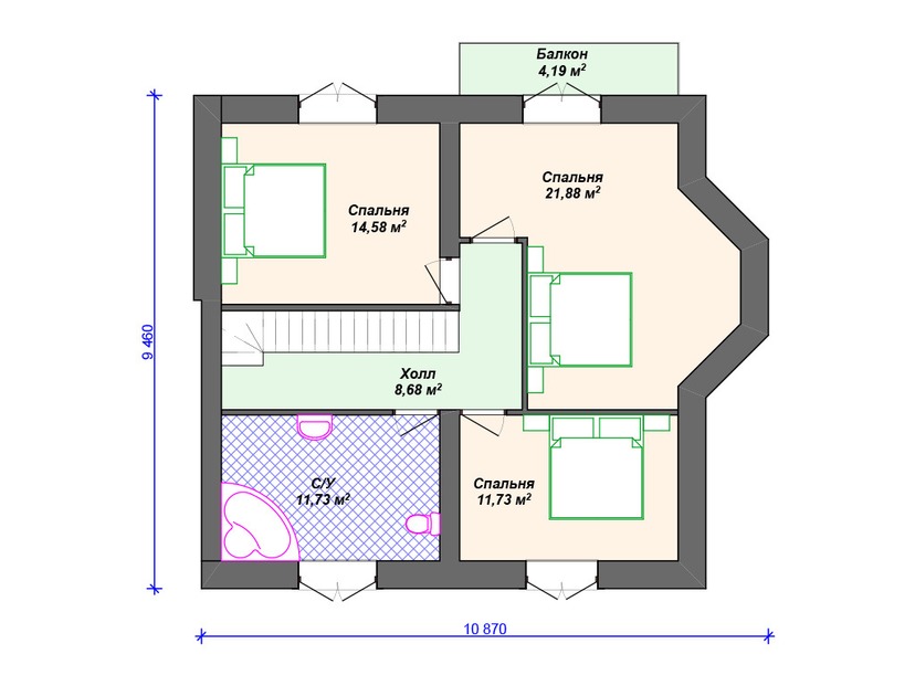 Дом по технологии Теплая керамика VK253 "Фриско" c 3 спальнями план мансардного этажа
