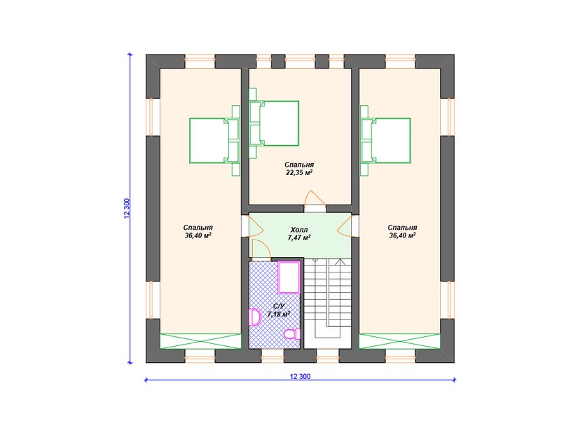 Каркасный дом 15x12 с котельной – проект V252 "Фуллертон" план второго этажа