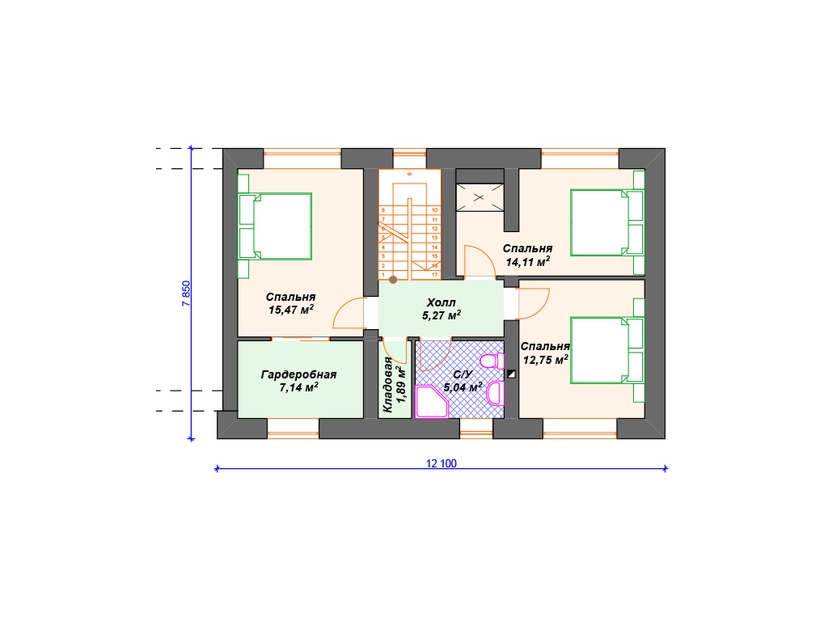 Каркасный дом 9x20 с котельной, террасой, гаражом – проект V274 "Роузвилл" план мансардного этажа