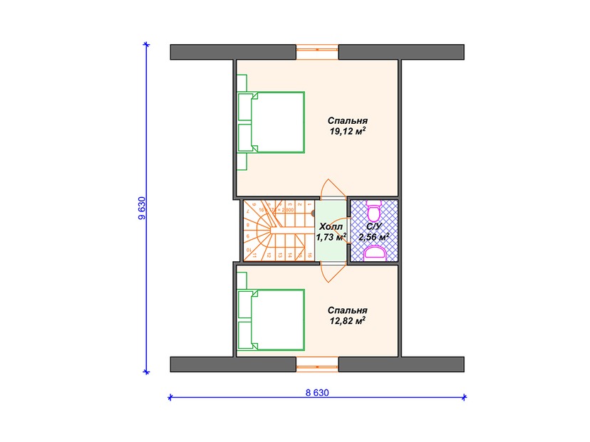 Дом из газосиликатного блока с котельной, мансардой - VG273 "Рочестер" план мансардного этажа