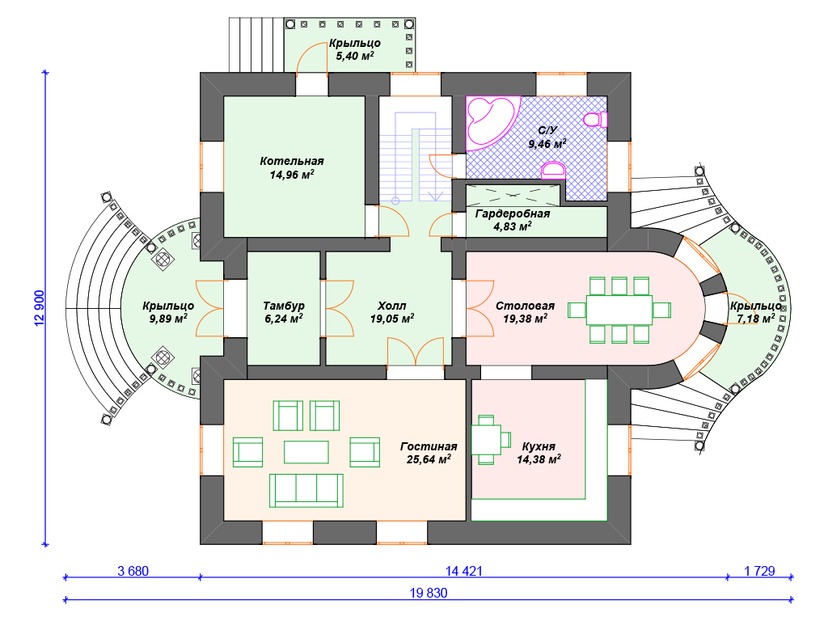 Дом по технологии Теплая керамика VK272 "Уилмингтон" c 4 спальнями план первого этаж