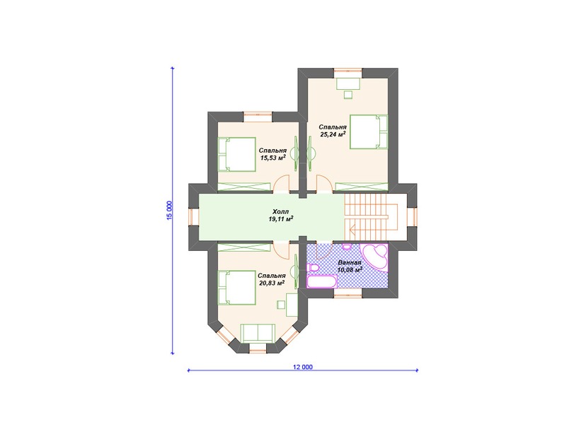 Каркасный дом 22x17 с котельной, сауной, террасой – проект V161 "Давис" план второго этажа