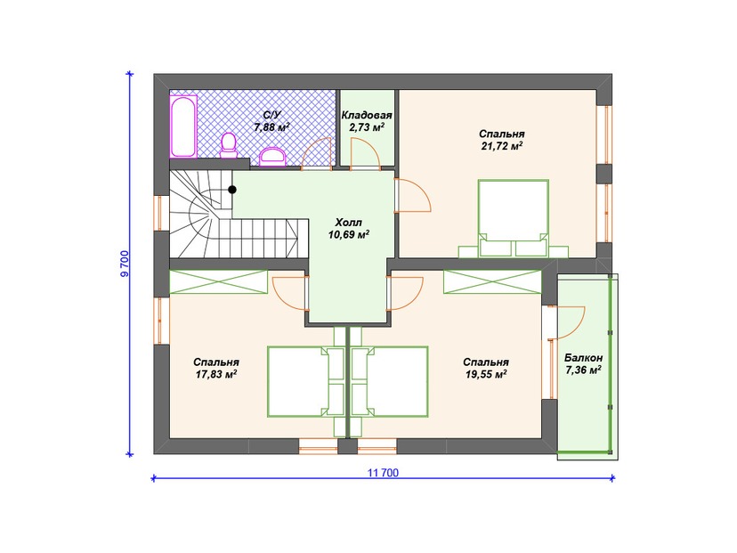 Дом из керамоблока VK178 "Пресцотт" c 4 спальнями план мансардного этажа