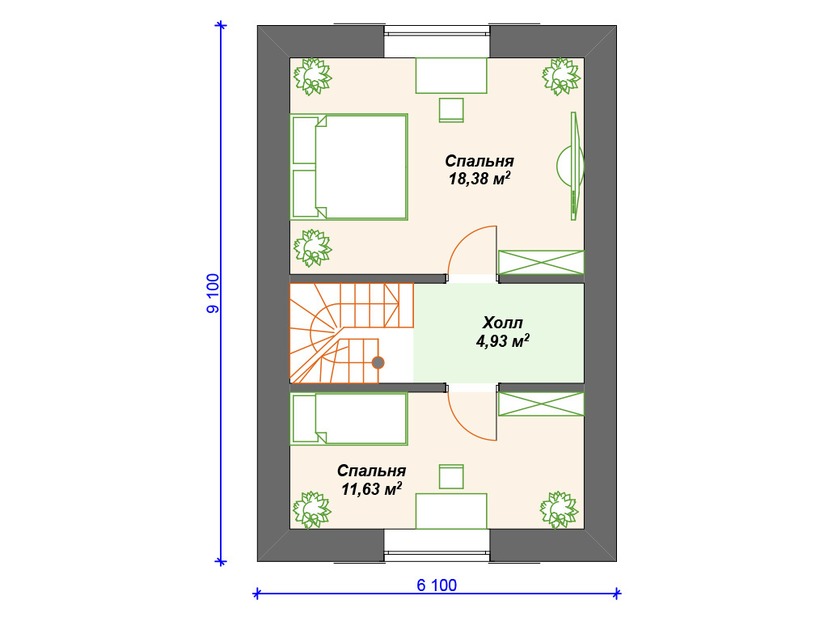Каркасный дом 9x8 с котельной, мансардой – проект V160 "Гриннелл" план мансардного этажа