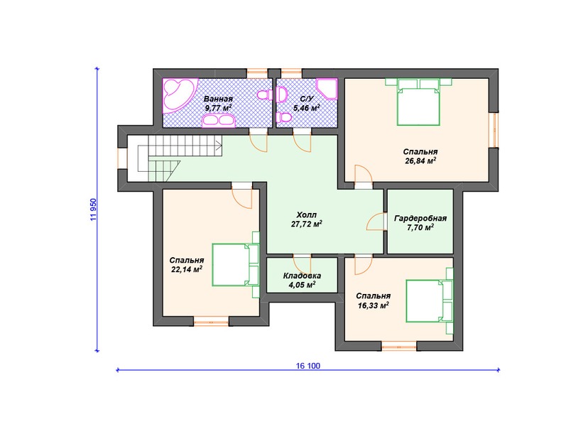 Дом по технологии Теплая керамика VK239 "Делавер" c 4 спальнями план мансардного этажа