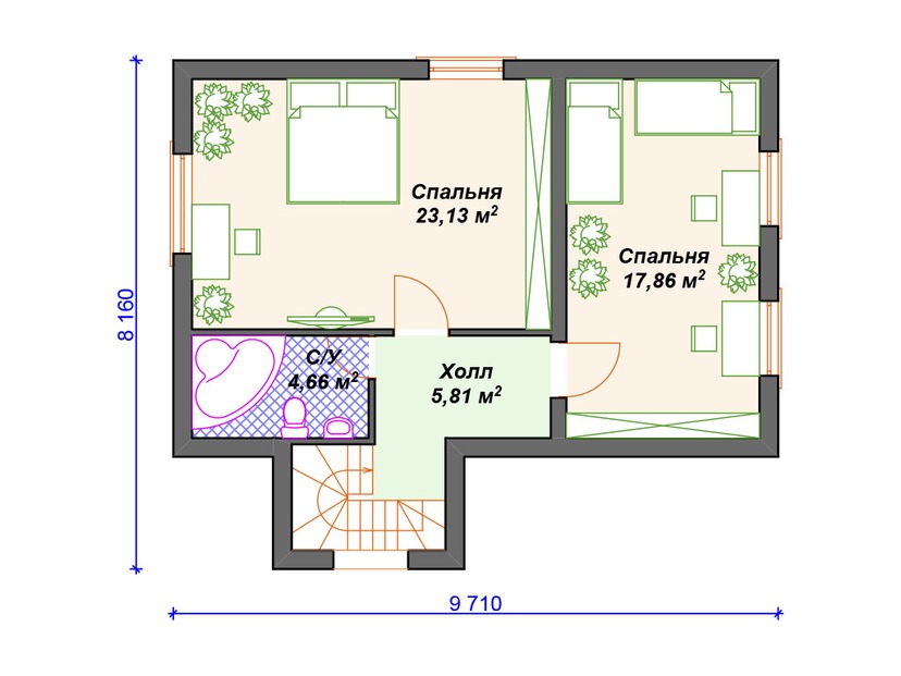 Дом из газоблока  - VG155 "Форт Кент" план второго этажа