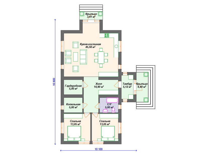 Каркасный дом 17x10 с котельной – проект V238 "Коннектикут" план первого этаж