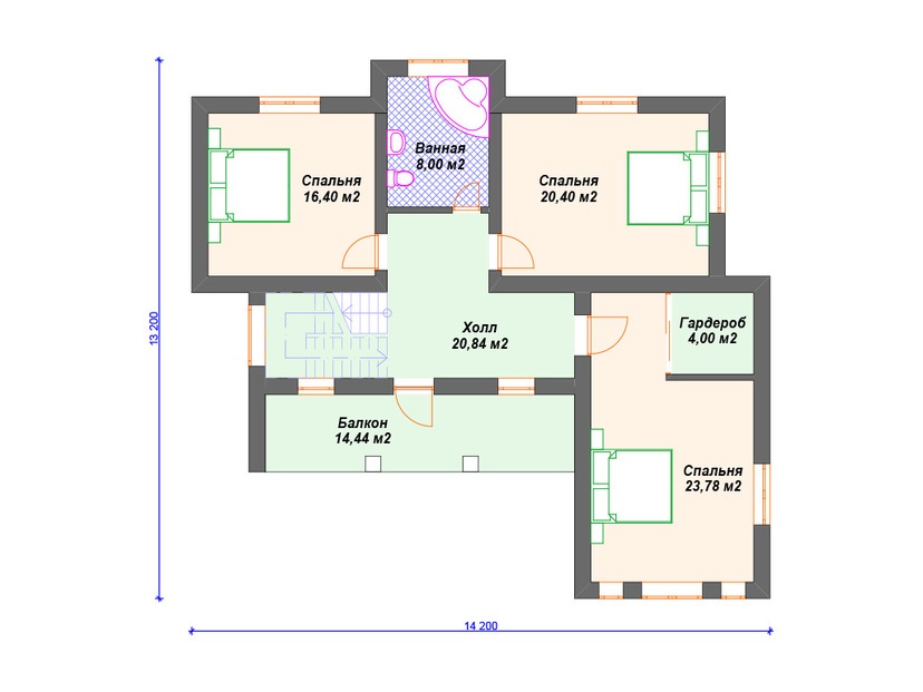 Каркасный дом 13x19 с котельной, террасой, балконом – проект V213 "Теннеси" план второго этажа