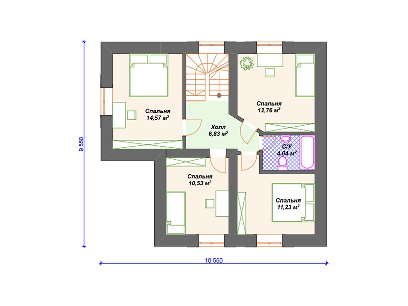 Каркасный дом 13x11 с террасой, котельной, мансардой – проект V153 "Хоултон" план мансардного этажа