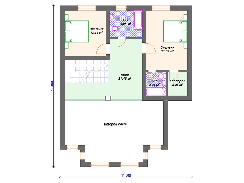 Дом из газоблока с котельной, террасой, эркером - VG194 "Гадсден" план мансардного этажа