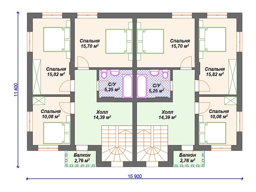 Каркасный дом 11x16 с котельной, балконом – проект V210 "Вермонт" план второго этажа