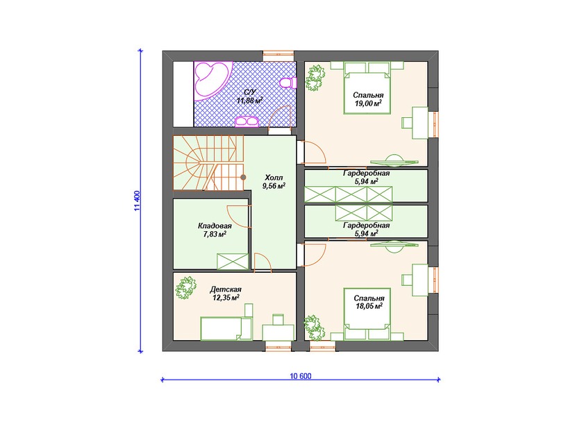 Дом из керамоблока VK170 "Моррилтон" c 4 спальнями план мансардного этажа