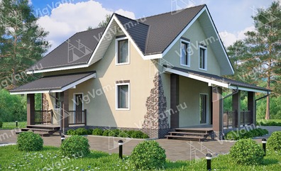 Каркасный дом 11x14 с котельной, террасой, мансардой – проект V152 "Ваил" в кредит/ипотеку
