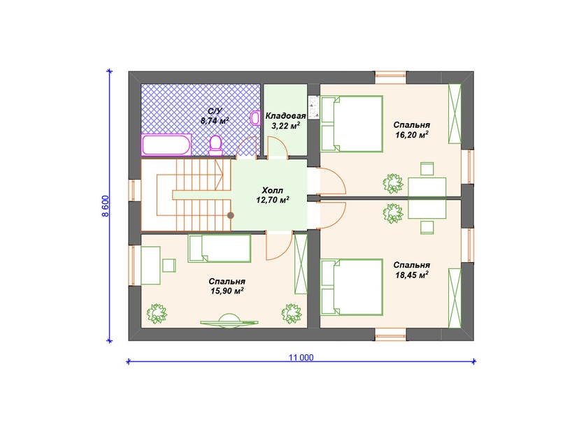 Дом из керамоблока VK152 "Ваил" c 3 спальнями план мансардного этажа
