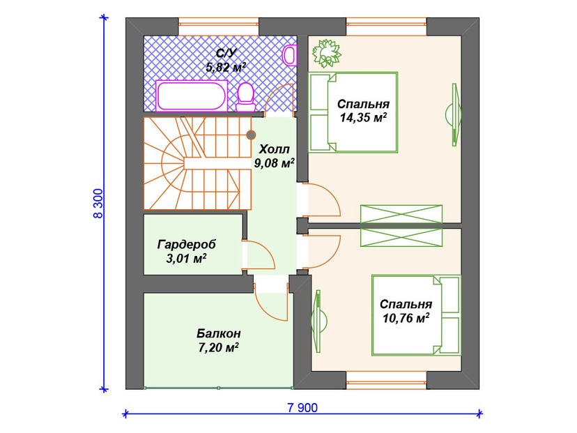 Дом из керамоблока VK151 "Валсенбург" c 2 спальнями план мансардного этажа
