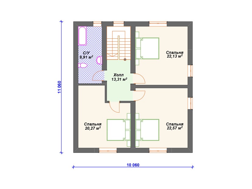 Каркасный дом 11x14 с котельной, террасой, мансардой – проект V150 "Бранфорд" план мансардного этажа
