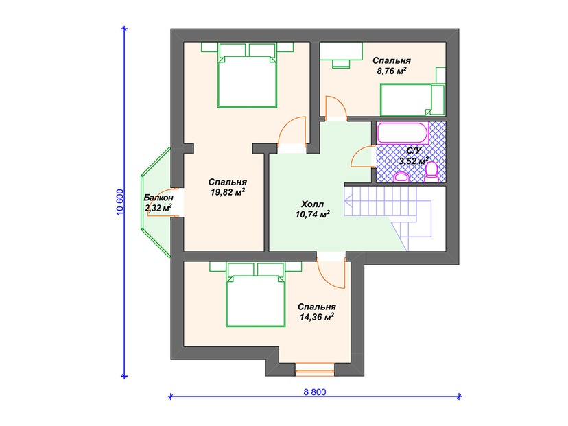 Каркасный дом 14x12 с балконом, эркером, гаражом – проект V192 "Яспер" план мансардного этажа