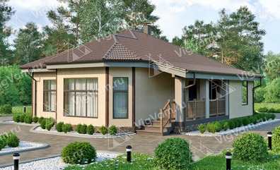 Дом из керамического блока с террасой и 2 спальнями VK148 "Гротон" строительство в Волоколамске